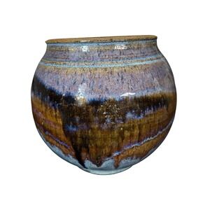 Signed Artisan Ceramic Pot Vase Blue Purple Drip Glaze Handcrafted  Pottery